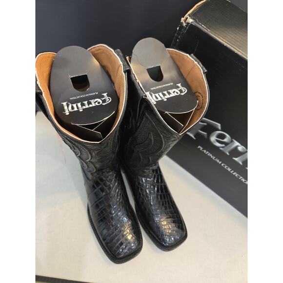 Ferrini 9.5 Platinum Alligator Belly Square Cowboy Mens Boots Black main image 10